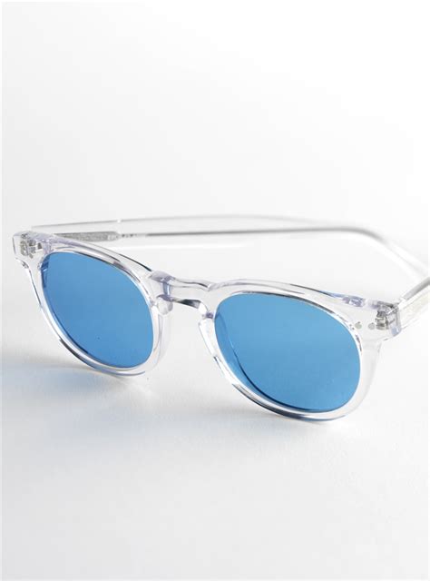 clear sunglasses with blue lenses.